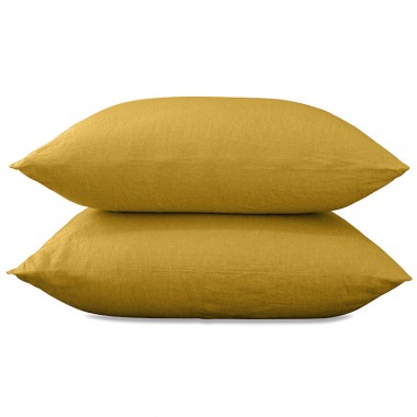Taies d'oreiller rectangulaires 50 x 70 cm en lin lavé uni x2 Jaune Safran