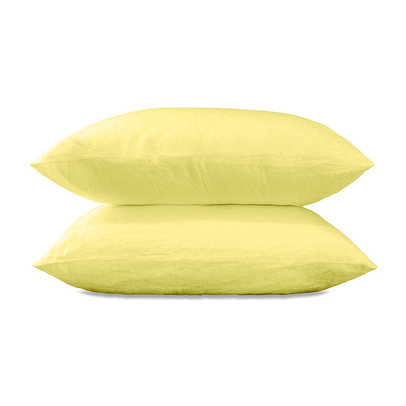 Taies d'oreiller rectangulaires 50 x 70 cm en lin lavé uni x2 Jaune Limonade Taies d'oreiller rectangulaires 50 x 70 cm en lin lavé uni x2 Jaune Limonade