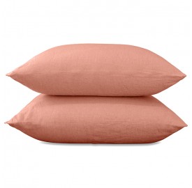 Taies d'oreiller rectangulaires 50 x 70 cm en lin lavé uni x2 Rose Melba