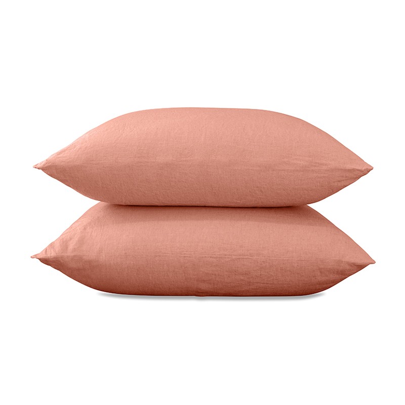 Taies d'oreiller rectangulaires 50 x 70 cm en lin lavé uni x2 Rose Melba Taies d'oreiller rectangulaires 50 x 70 cm en lin lavé uni x2 Rose Melba