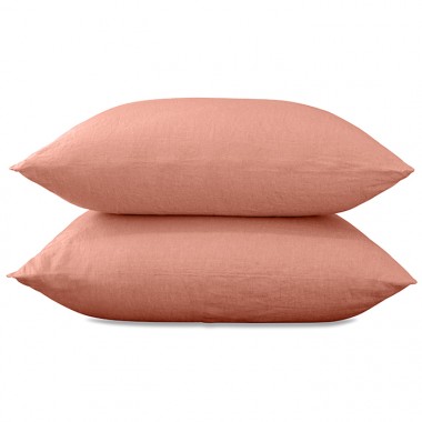 Taies d'oreiller rectangulaires 50 x 70 cm en lin lavé uni x2 Rose Melba