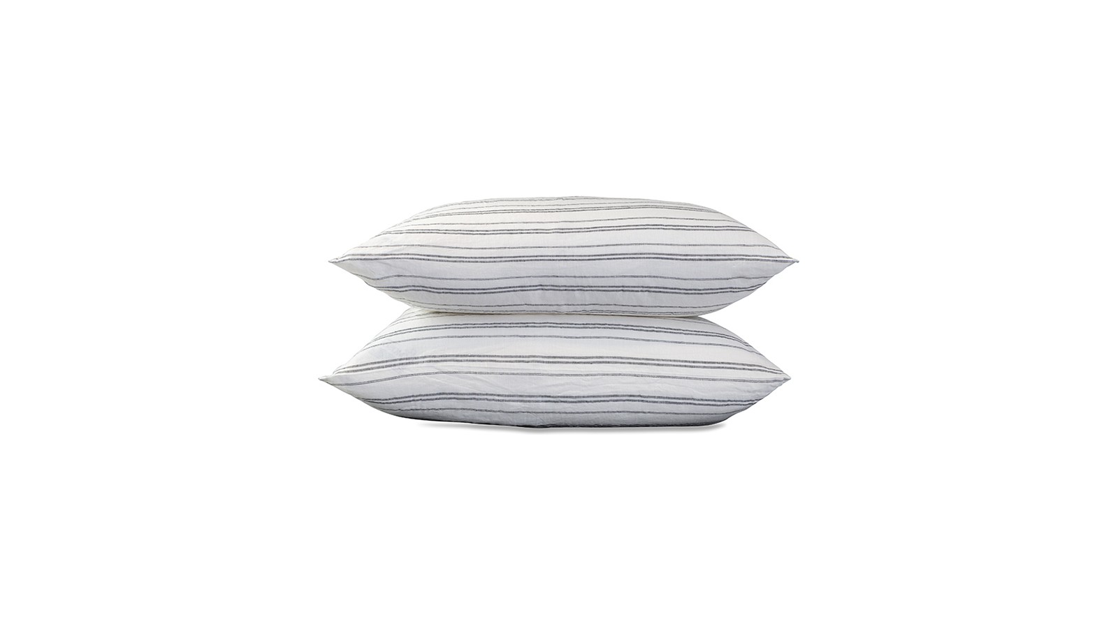 Taies d'oreiller rectangulaires 50 x 70 cm en lin lavé chambray x2 Rayure Marcel Noir