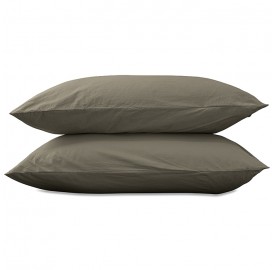 Taies d'oreiller rectangulaires 50 x 70 cm en coton lavé percale uni x2 Vert De Terre