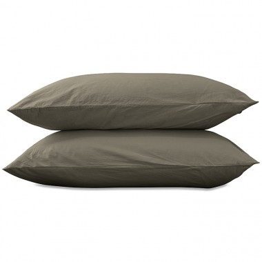 Taies d'oreiller rectangulaires 50 x 70 cm en coton lavé percale uni x2 Vert De Terre