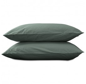 Taies d'oreiller rectangulaires 50 x 70 cm en coton lavé percale uni x2 Vert Eucalyptus