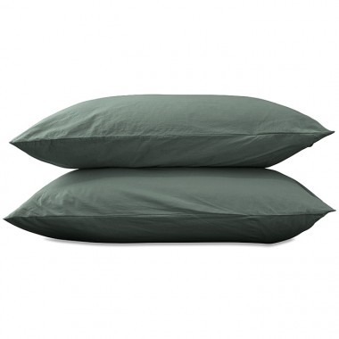 Taies d'oreiller rectangulaires 50 x 70 cm en coton lavé percale uni x2 Vert Eucalyptus