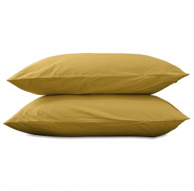 Taies d'oreiller rectangulaires 50 x 70 cm en coton lavé percale uni x2 Jaune Safran