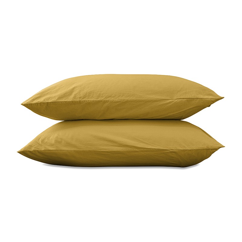 Taies d'oreiller rectangulaires 50 x 70 cm en coton lavé percale uni x2 Jaune Safran Taies d'oreiller rectangulaires 50 x 70 cm en coton lavé percale uni x2 Jaune Safran