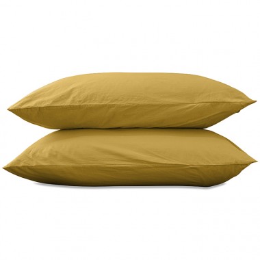 Taies d'oreiller rectangulaires 50 x 70 cm en coton lavé percale uni x2 Jaune Safran