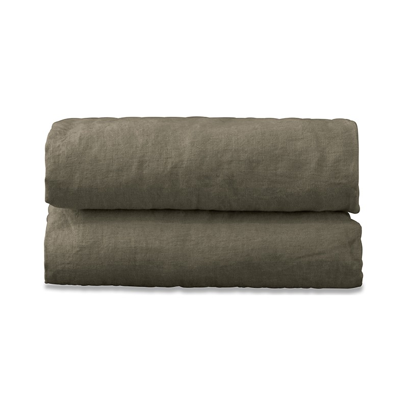 Drap housse 1 personne 90 x 190 cm en lin lavé uni Vert De Terre Drap housse 1 personne 90 x 190 cm en lin lavé uni Vert De Terre