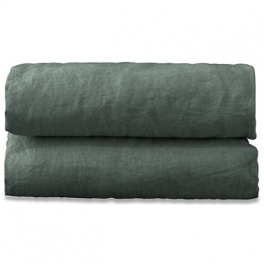 Drap housse 1 personne 90 x 190 cm en lin lavé uni Vert Eucalyptus