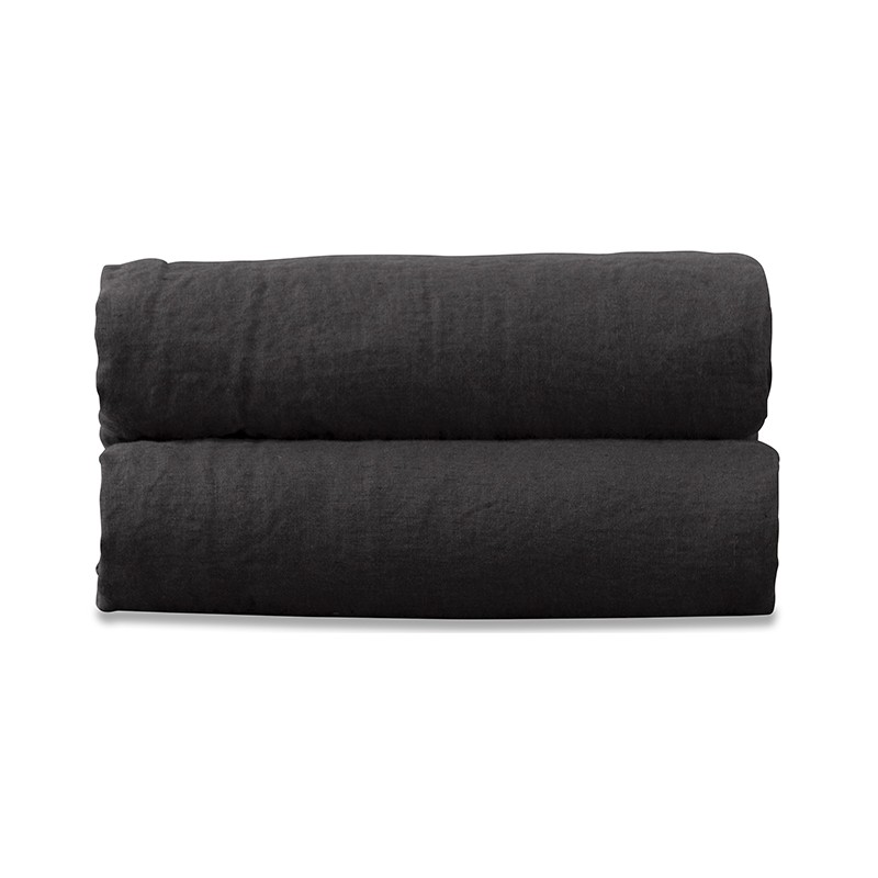 Drap housse 1 personne 90 x 190 cm en lin lavé uni Charbon Drap housse 1 personne 90 x 190 cm en lin lavé uni Charbon