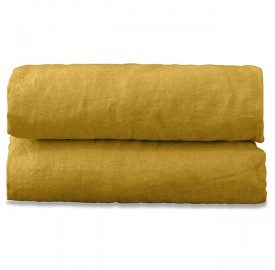 Drap housse 1 personne 90 x 190 cm en lin lavé uni Jaune Safran