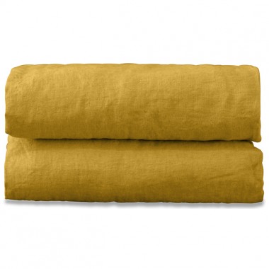 Drap housse 1 personne 90 x 190 cm en lin lavé uni Jaune Safran