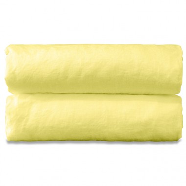 Drap housse 1 personne 90 x 190 cm en lin lavé uni Jaune Limonade