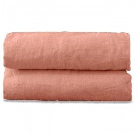 Drap housse 1 personne 90 x 190 cm en lin lavé uni Rose Melba