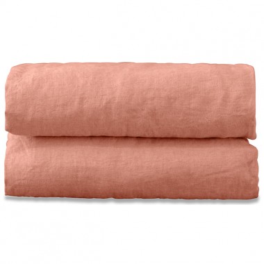 Drap housse 1 personne 90 x 190 cm en lin lavé uni Rose Melba
