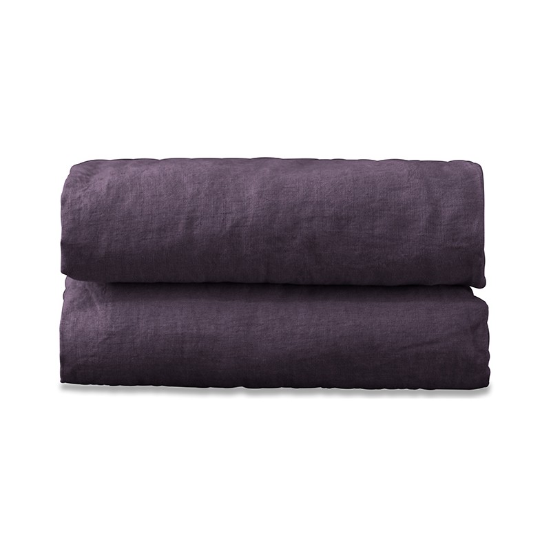 Drap housse 1 personne 90 x 190 cm en lin lavé uni Vieille Prune Drap housse 1 personne 90 x 190 cm en lin lavé uni Vieille Prune