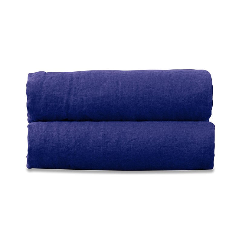 Drap housse 1 personne 90 x 190 cm en lin lavé uni Bleu Outremer Drap housse 1 personne 90 x 190 cm en lin lavé uni Bleu Outremer