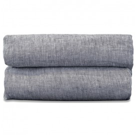 Drap housse 1 personne 90 x 190 cm en lin lavé chambray Charbon