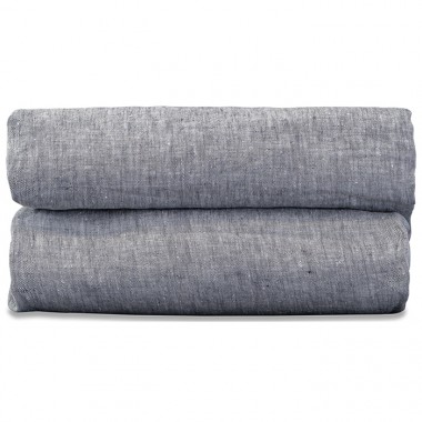 Drap housse 1 personne 90 x 190 cm en lin lavé chambray Charbon