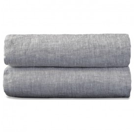 Drap housse 1 personne 90 x 190 cm en lin lavé chambray Pierre