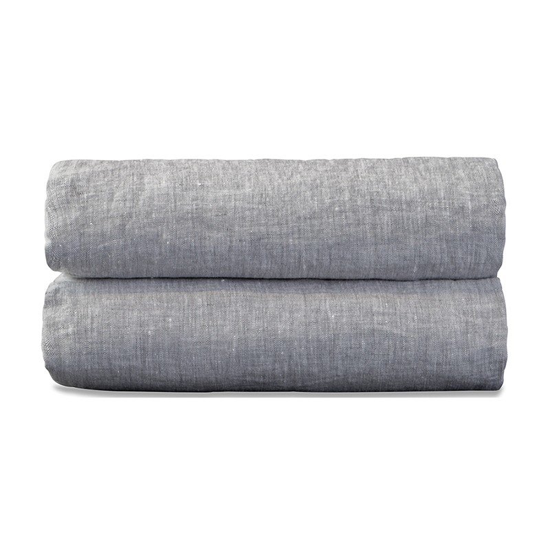 Drap housse 1 personne 90 x 190 cm en lin lavé chambray Pierre