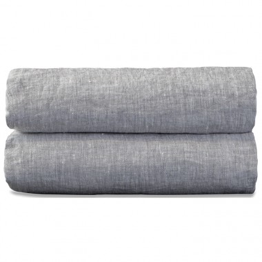 Drap housse 1 personne 90 x 190 cm en lin lavé chambray Pierre