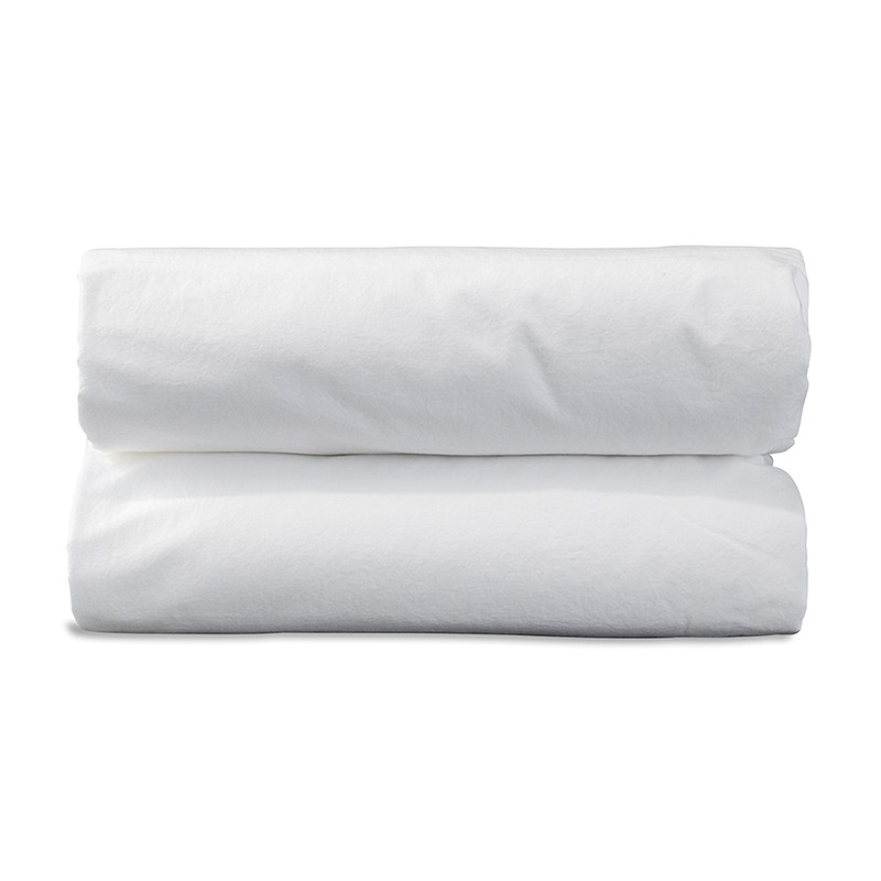 Drap housse 1 personne 90 x 190 cm en coton lavé percale bio Blanc Optique