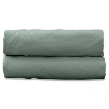 Drap housse 1 personne 90 x 190 cm en coton lavé percale bio Vert Céladon