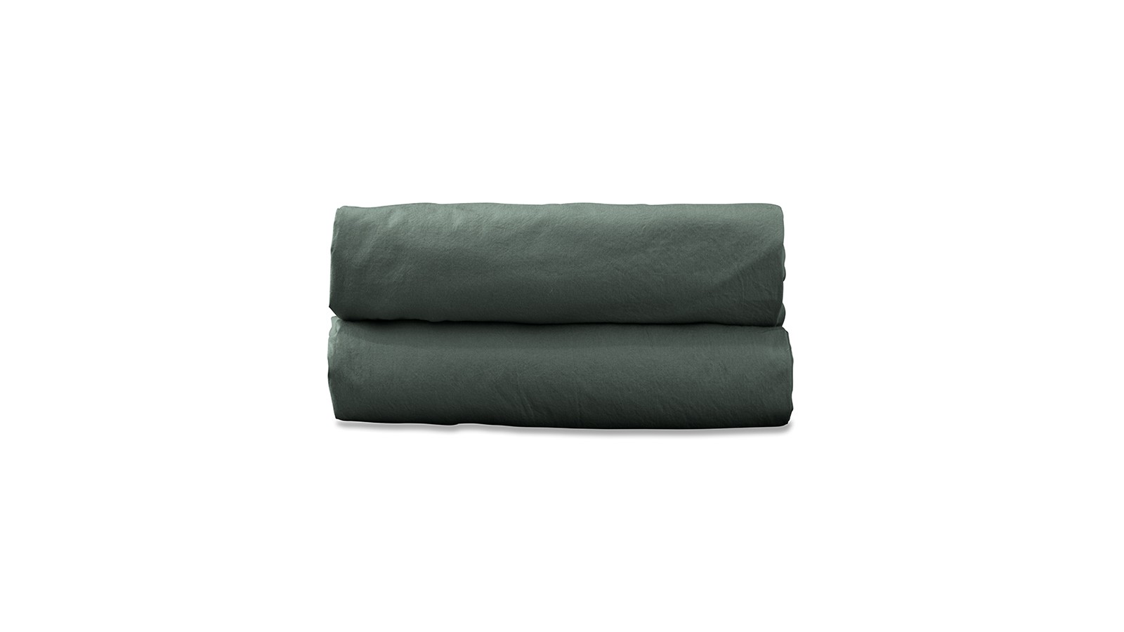 Drap housse 1 personne 90 x 190 cm en coton lavé percale bio Vert Eucalyptus