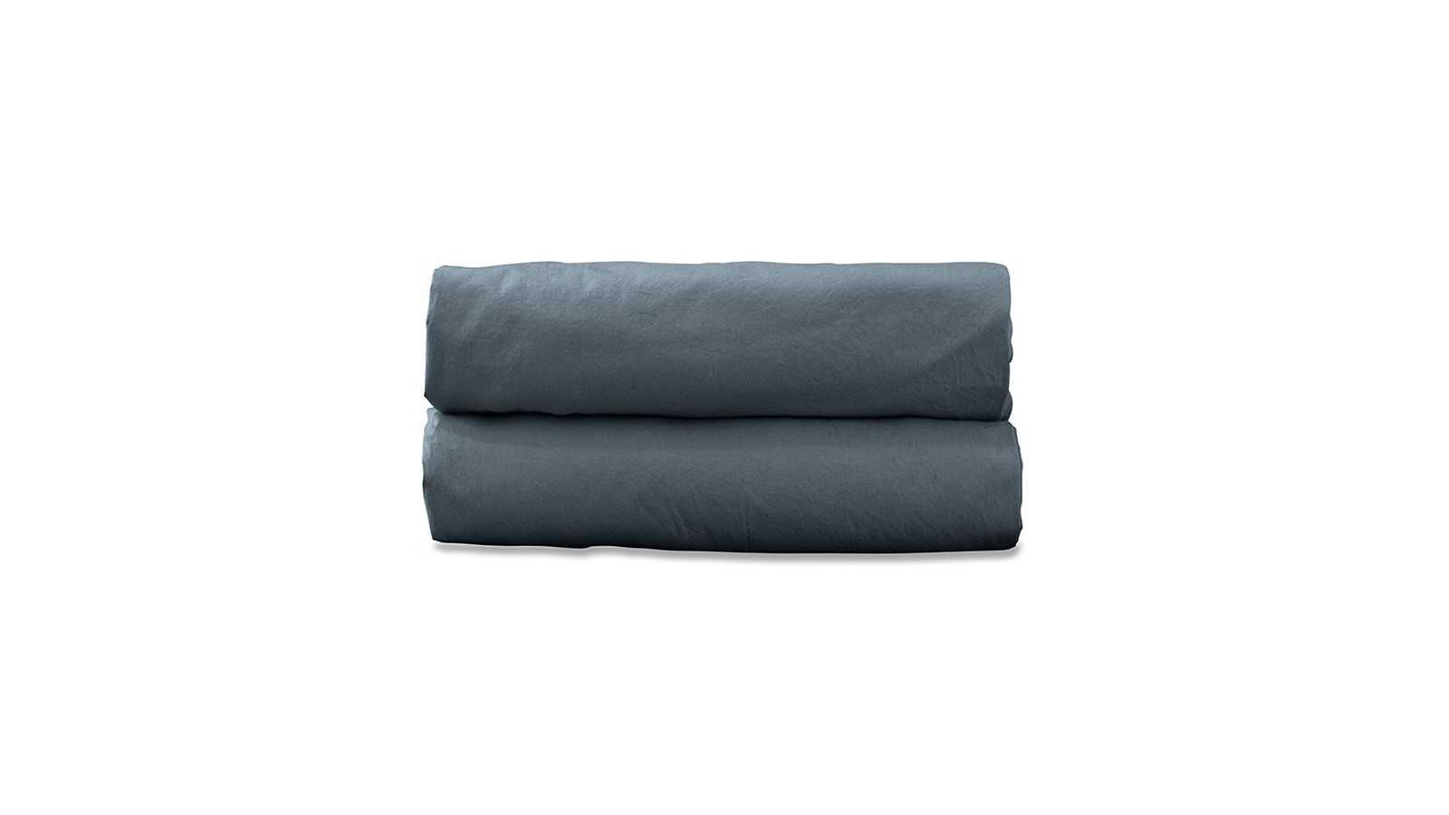 Drap housse 1 personne 90 x 190 cm en coton lavé percale bio Bleu Orage