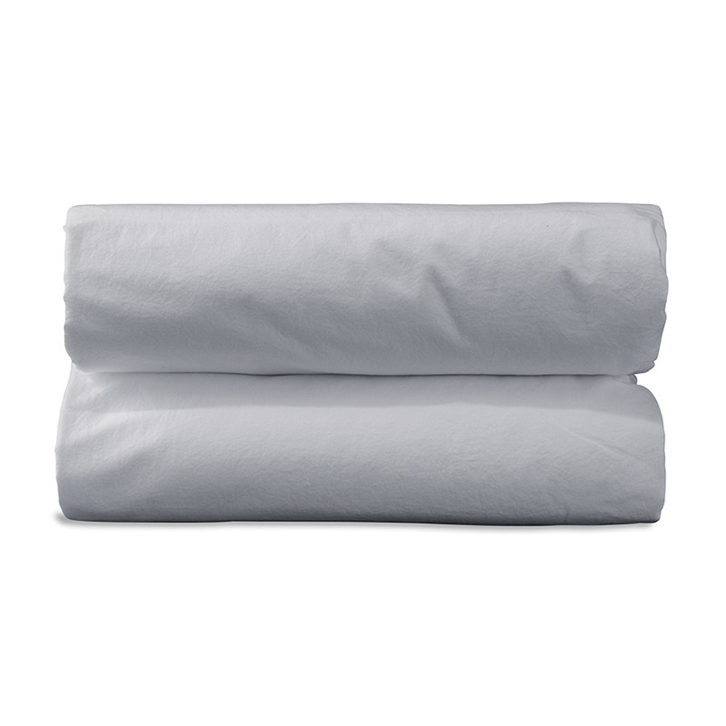 Drap housse 1 personne 90 x 190 cm en coton lavé percale bio Gris Buée