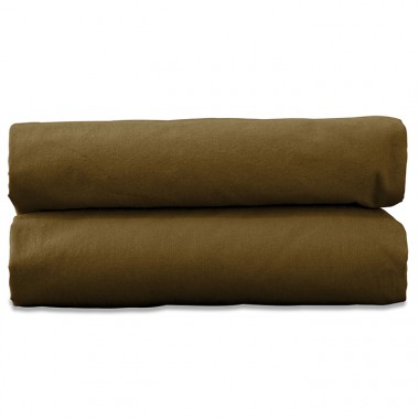 Drap housse 1 personne 90 x 190 cm en coton lavé percale bio Caramel