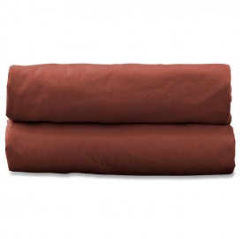 Drap housse 1 personne 90 x 190 cm en coton lavé percale bio Orange Terracotta