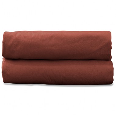 Drap housse 1 personne 90 x 190 cm en coton lavé percale bio Orange Terracotta