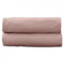 Drap housse 1 personne 90 x 190 cm en coton lavé percale bio Rose Rétro