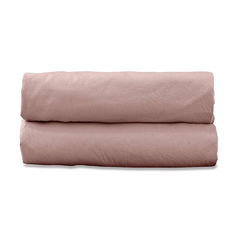 Drap housse 1 personne 90 x 190 cm en coton lavé percale bio Rose Rétro