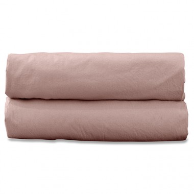 Drap housse 1 personne 90 x 190 cm en coton lavé percale bio Rose Rétro