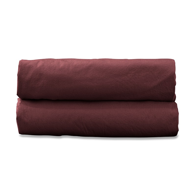 Drap housse 1 personne 90 x 190 cm en coton lavé percale bio Rose Tomette Drap housse 1 personne 90 x 190 cm en coton lavé percale bio Rose Tomette