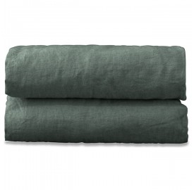 Drap housse 2 personnes en lin lavé uni Vert Eucalyptus