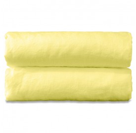 Drap housse 2 personnes en lin lavé uni Jaune Limonade