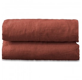 Drap housse 2 personnes en lin lavé uni Orange Terracotta