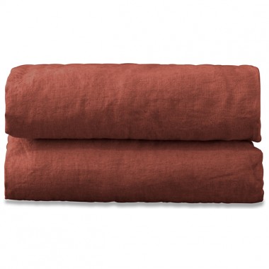 Drap housse 2 personnes en lin lavé uni Orange Terracotta