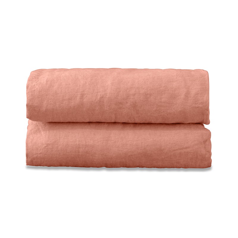 Drap housse 2 personnes en lin lavé uni Rose Melba Drap housse 2 personnes en lin lavé uni Rose Melba