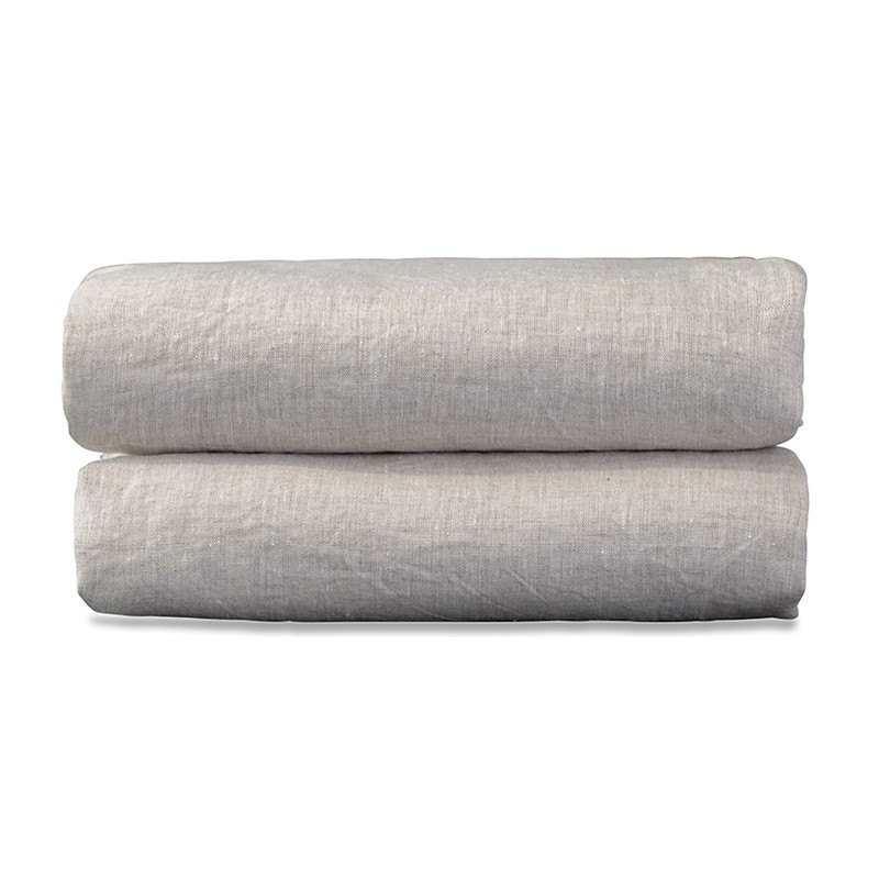 Drap housse 2 personnes en lin lavé chambray Lin