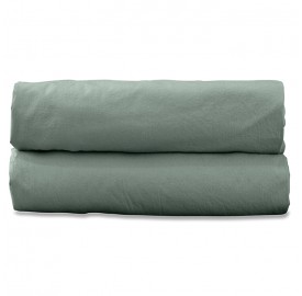 Drap housse 2 personnes en coton lavé percale bio Vert Céladon