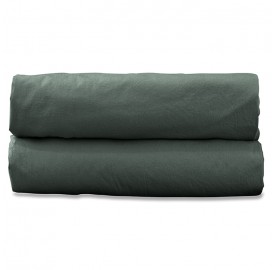 Drap housse 2 personnes en coton lavé percale bio Vert Eucalyptus