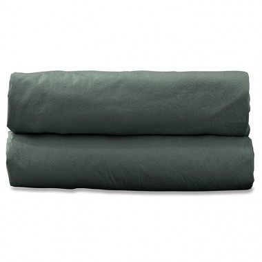 Drap housse 2 personnes en coton lavé percale bio Vert Eucalyptus