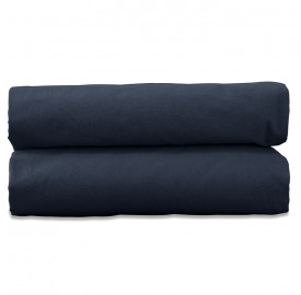 Drap housse 2 personnes en coton lavé percale bio Bleu Encre